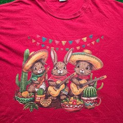Fiesta Bunny Tshirt Mens XL Red Short Sleeve Rabbits Guitar Cactus Casual