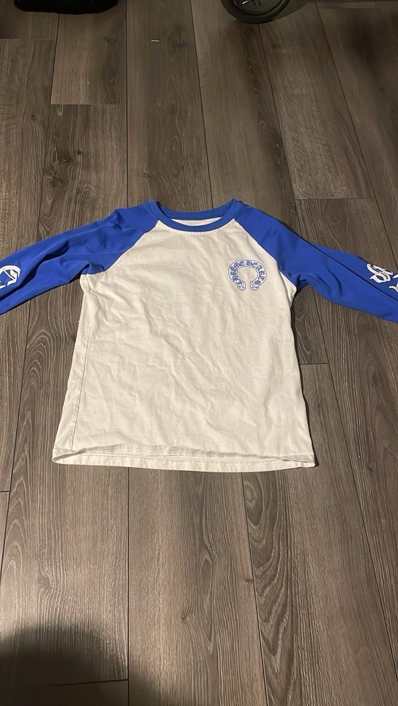 Chrome Hearts Men’s White/Blue Colorblock Logo Raglan Long Sleeve Tee