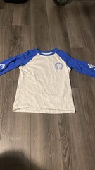 Chrome Hearts Men’s White/Blue Colorblock Logo Raglan Long Sleeve Tee