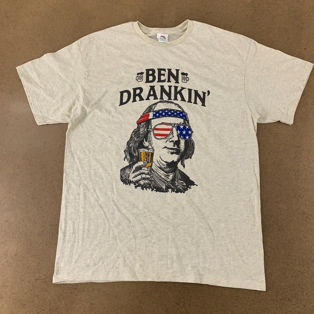 Delta Adult Size Large Oatmeal Heather Ben Drankin’ Graphic Short Sleeve T-Shirt