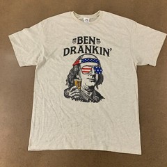 Delta Adult Size Large Oatmeal Heather Ben Drankin’ Graphic Short Sleeve T-Shirt