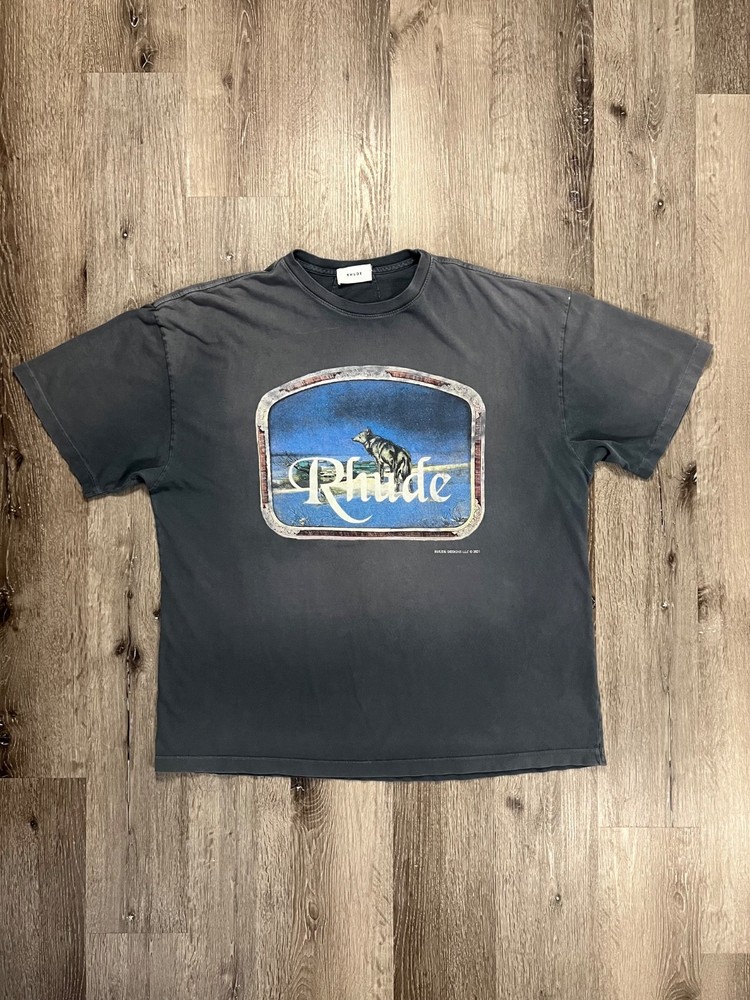 Rhude Lone Wolf Graphic Tee Shirt Unisex Faded Gray American Made Size XL
