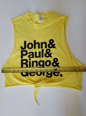 The Beatles Names Graphic T2K By Gingham Yellow Muscle T-shirt w/ Knot Tie Waist