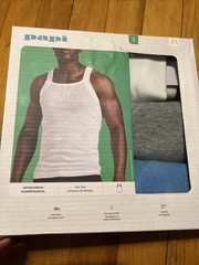 3 PACK PAPI COTTON STRETCH W/GRAY/BLUE TANK TOPS SOFT TOUCH TAG FREE SZ M(38-40)
