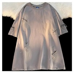 Men’s Oversized Vintage Ripped Hole T-Shirt Hip Hop Cotton Distressed Tee Shirt
