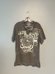Arizona Jean Co Distressed Graphic Henley T-Shirt Gray Y2K Collegiate Style