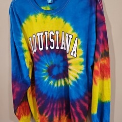 Tie Dye Long Sleeve Shirt 2XL Louisiana Festival Mardi Gras Rainbow Colorful
