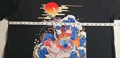 Japanese Ukiyo-e Art Style Graphic Print T-shirt Soild Black Size XL
