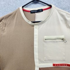 Hudson Outerwear Shirt Mens Large Beige Brown Patchwork Block Pocket Streetwear