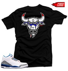 Shirt to match Air Jordan Retro 3 True Blue sneakers “The Bull” Black Tee