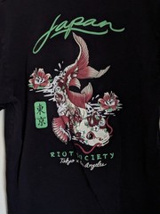 RIOT SOCIETY Tokyo Los Angeles koi fish Cotton Men’s t-shirt tee Size L Black