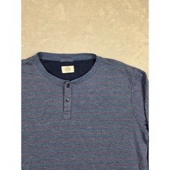 Marine Layer Henley Shirt Mens XL Blue Striped Long Sleeve Raw Hem Cotton Blend