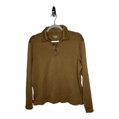 UNTUCKit Shirt Mens Medium Tan Stretch 1/4 Button Casual Top Long Sleeve Collar