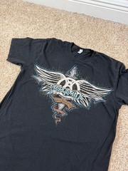 Aerosmith Aero Force One Band T Shirt Black Graphic Tee Wings Spellout Size M