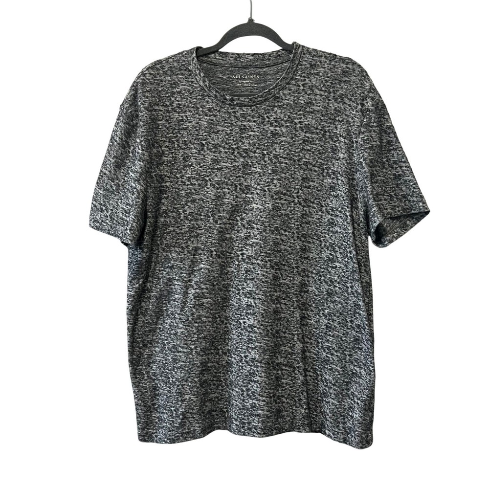 AllSaints Etham SS Crew Neck T-Shirt Grey Marl Textured Oversized Large