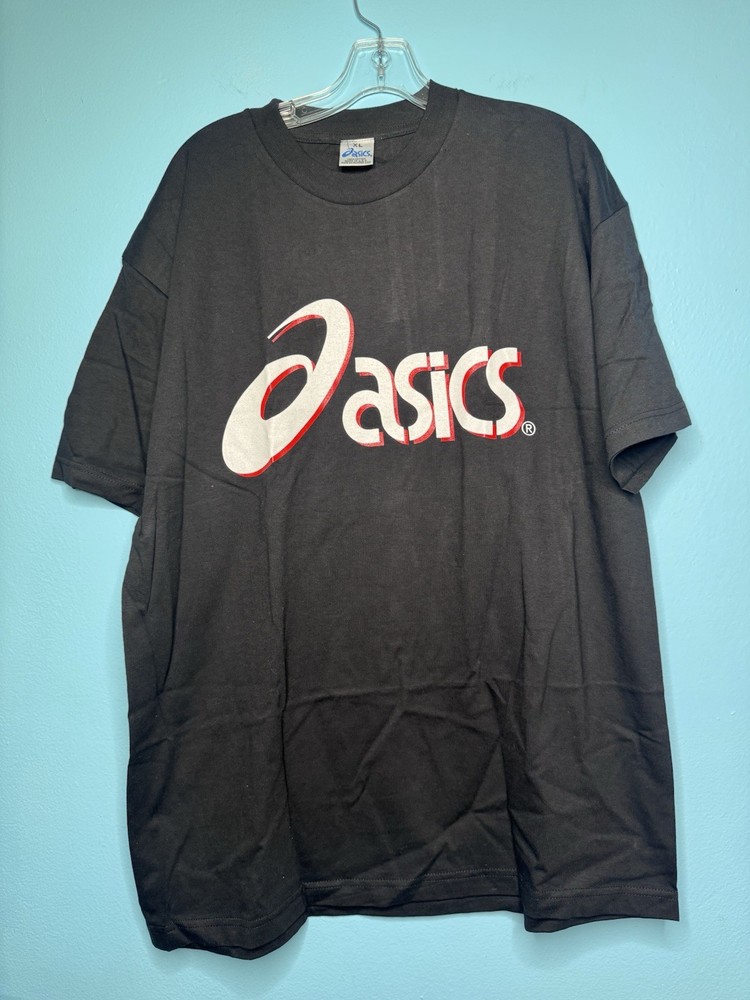 Vintage 90s ASICS Spell Out Shirt Black XL