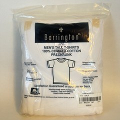 Vtg Barrington 3 Tall T-Shirts White Combed Cotton Preshrunk Crew Neck 2XLT NOS