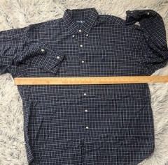 Ralph Lauren Men’s Button Down Navy Blue Plaid Shirt XL Blake 100% Cotton