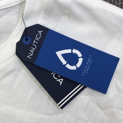 Nautica Shirt Mens Medium White Logo Stripe Graphic Tee Tagless Nautical