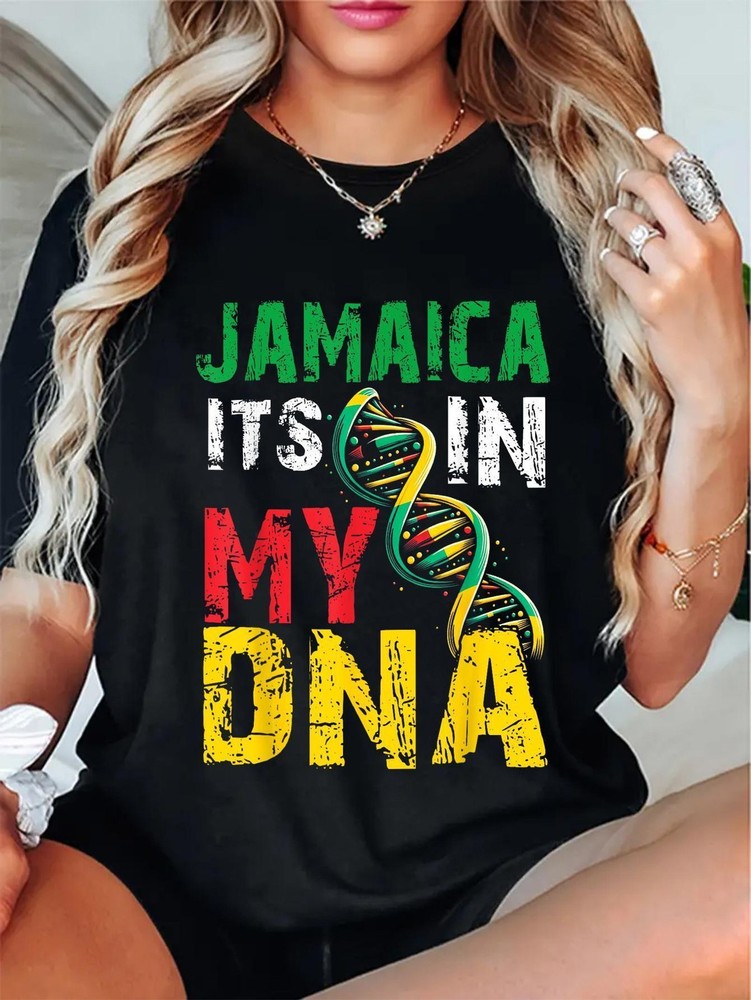 Jamaican Culture Flag Men Women Jamaica It’s In My DNA T-Shirt Round Neck Shor