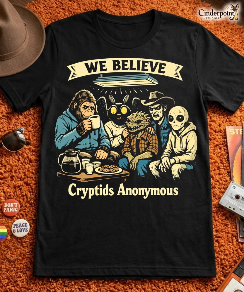Cryptids Anonymous T-Shirt – Funny Bigfoot Mothman lot