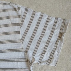 Porter&Ash T Shirt XL/L*White Green Olive Striped 100%Linen Crew Neck Neutral