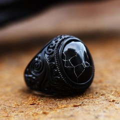 Tiger Eye Stone Men Rings Black Onyx Rings Stainless Steel Ring Oval Ring for…