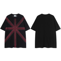 Oversized Studded Union Jack Graphic Tee Goth Punk Streetwear Shirt