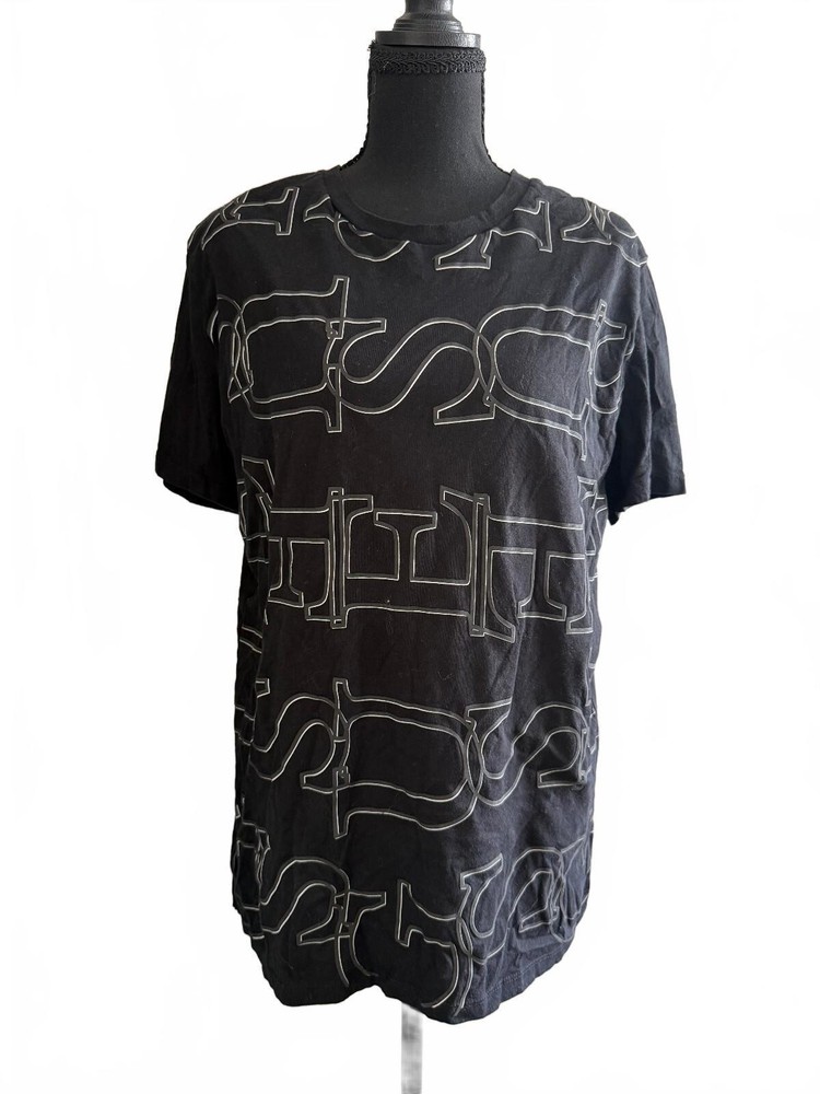 GUESS Men’s Black Logo Print T-Shirt, Size Large, 100% Cotton with Organic Blend
