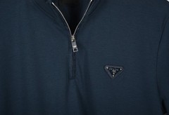 Men’s Prada Navy Blue Zip-Up Polo Shirt M Short Sleeve