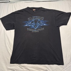 Harley-Davidson Shirt Mens XL Black Mt McKinley Denali Park Alaska Wolf USA VTG