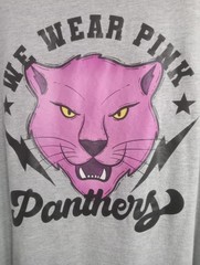 Gildan Gray Tee with Pink Panther Graphic and Yellow Eyes