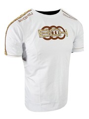 Mens T-Shirt Bucheli Italian Shoulder Stripe 3-D Chest Logo Slim Fit Crew Neck