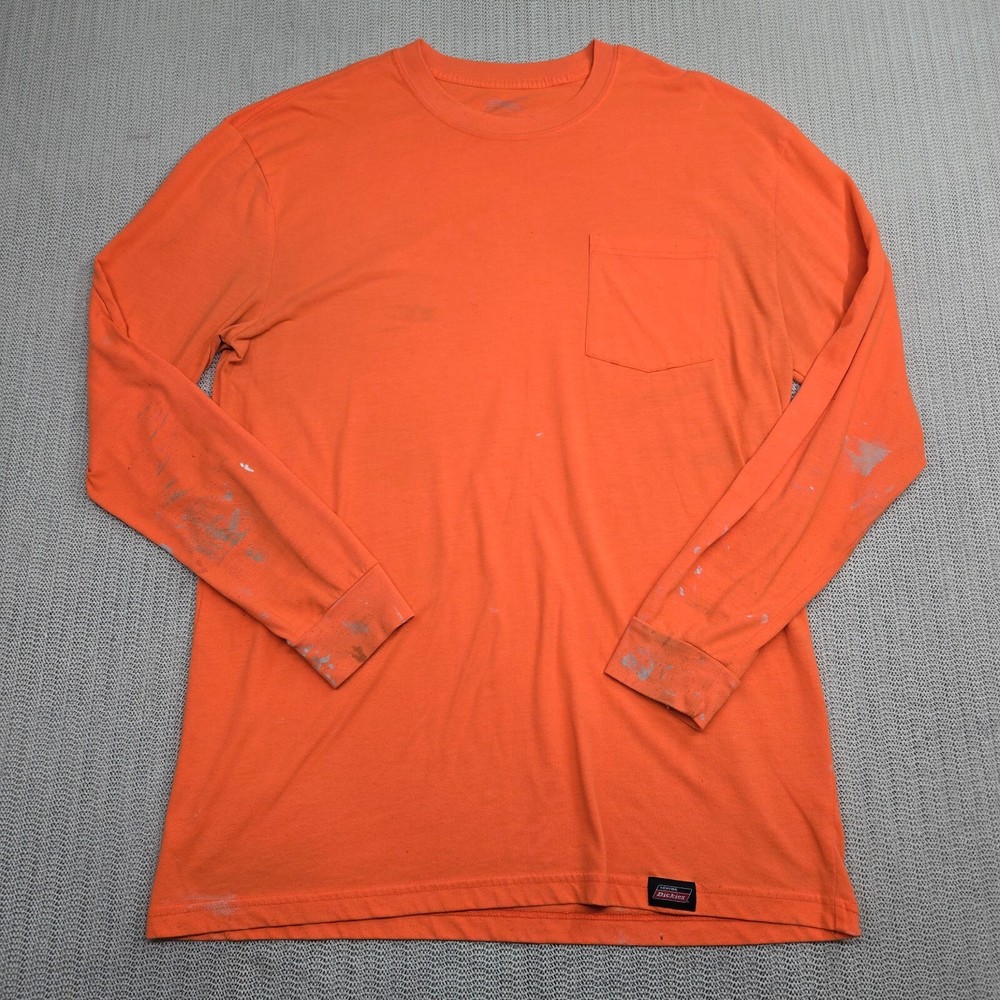 Dickies Shirt Mens Large Tall LTL Orange Painter Long Sleeve Pocket Work T-Shirt