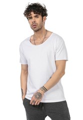 Redbridge Herren T-Shirt Basic Wide Round Neckline Logo Stitch weiter Ausschnitt
