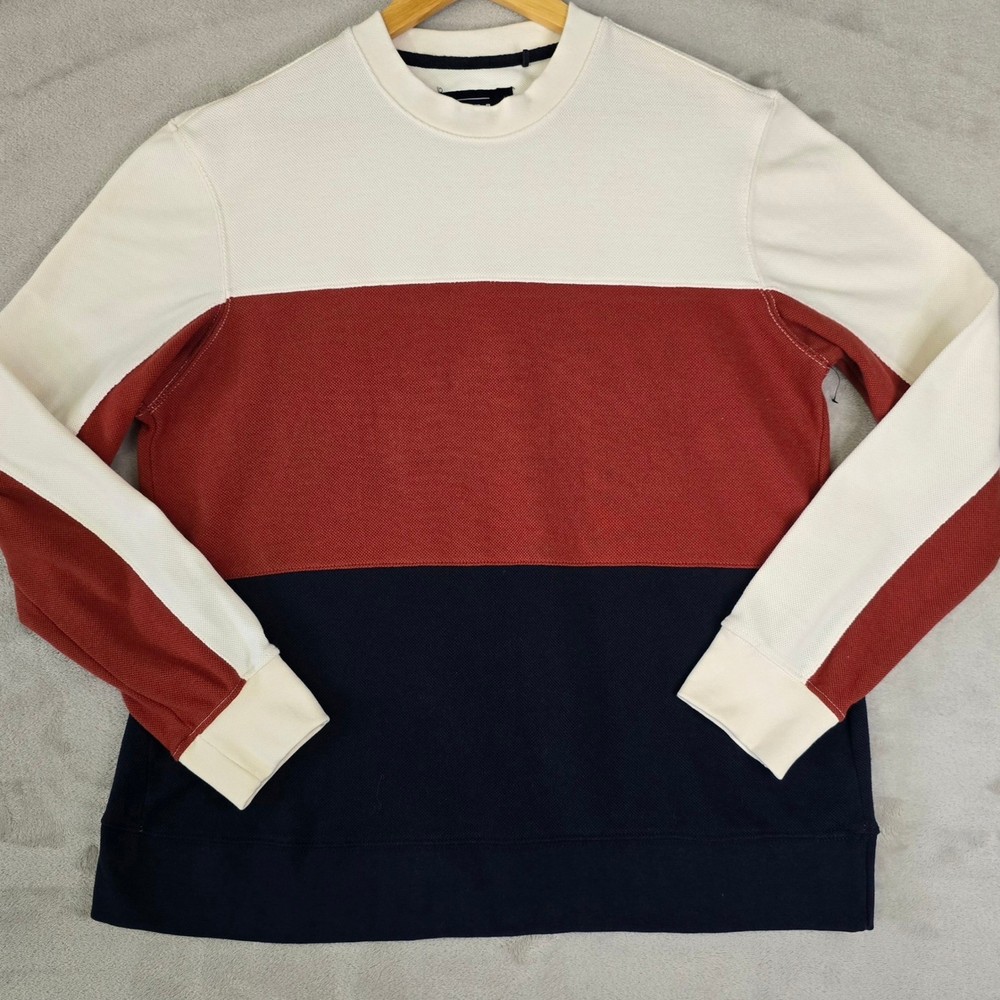 Mens Large Retro Colorblock Crewneck Top Rust White Blue L NWOT