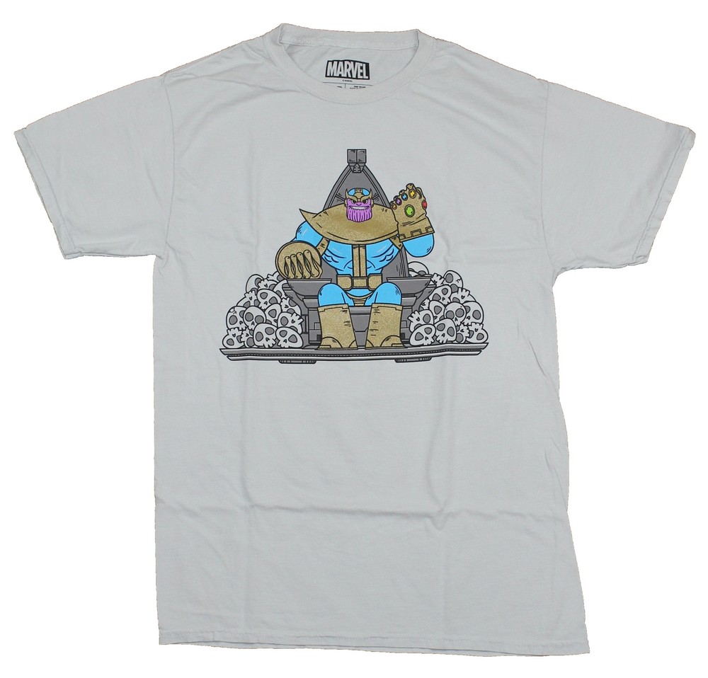 Thanos Marvel Adult New T-Shirt – Cartoony Thanos on Infinity War Throne Pic
