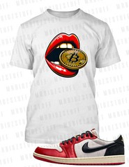 Bite Bitcoin Fat Lips Graphic Pro Club Shaka Tee to Match J1 Low Rookie OG Sport