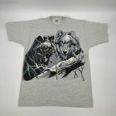 Vintage 93 black&gray wolf front/back snow scene single stitch on Fruity tag XL
