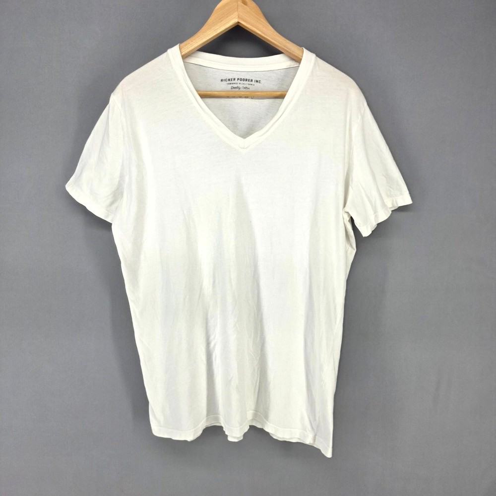 Richer Poorer V-Neck Tee Men Medium White Organic Short Sleeve Made in USA Shirt