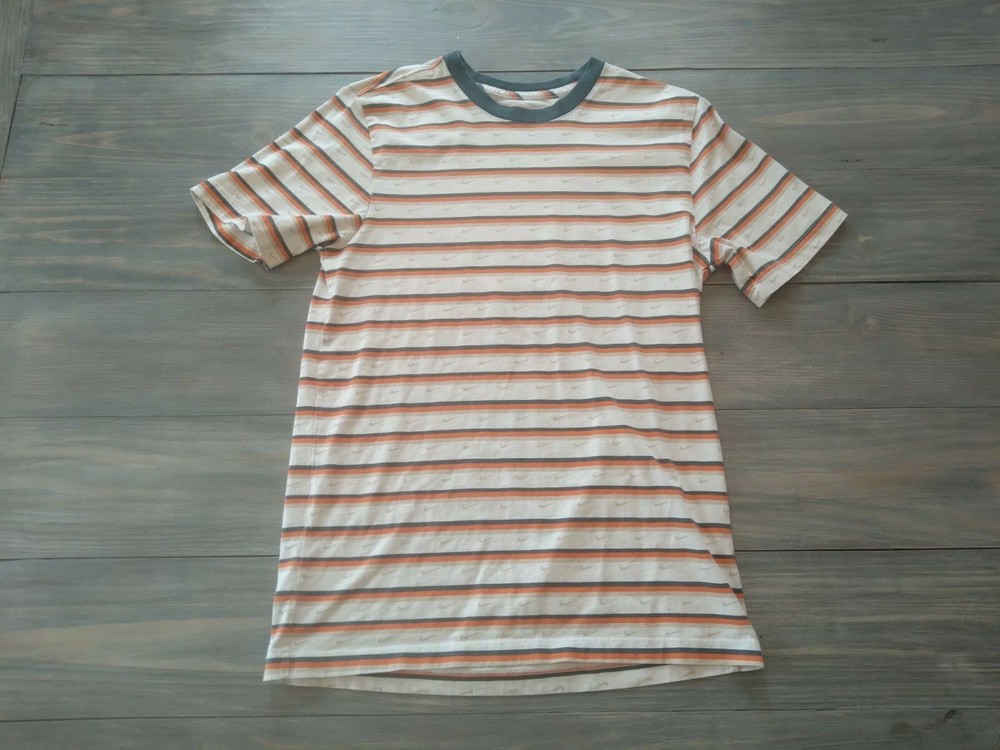 Nike Men’s T Shirt Size Small Orange Blue Striped Tee Sm