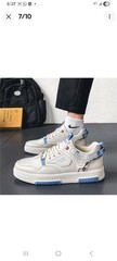 Cucu Fashion White/Blue/Beige Geometric Low Top Lace-Up Athletic Sneakers Men