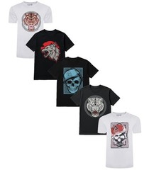 Men’s 5 Pack Printed T-Shirt 100% Cotton Heavy Blend Tees Stretchy Tops XS – 2XL