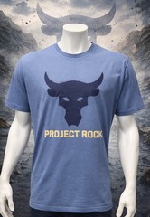 Under Armour Project Rock Blue Black Brahma Bull Logo Graphic T-Shirt Size XL