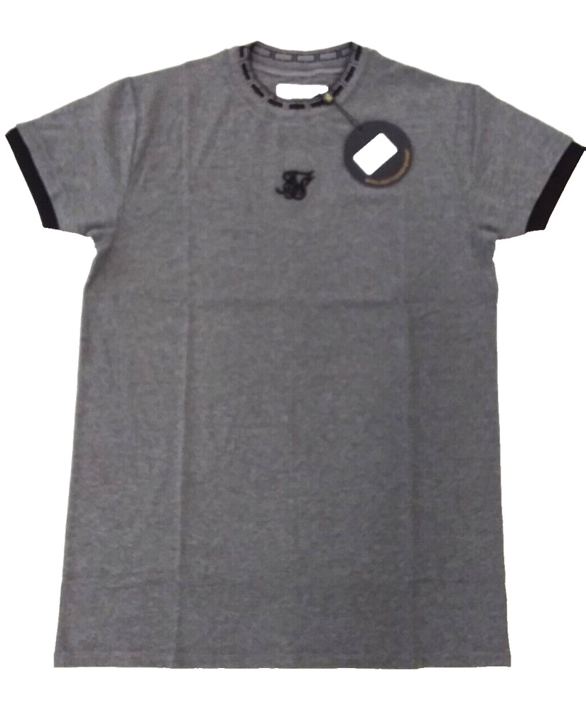 SikSilk Mens Dark Grey Tape Cuff Straight Hem Tee Medium