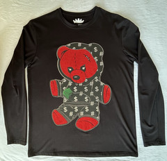 Men’s Heads or Tails Long Sleeve Rhinestone Teddy Bear Tee Shirt – NWOT – Black
