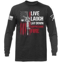 Suppressive Fire 2nd Amendment Veteran Military Patriotic US Flag Long Sleeve