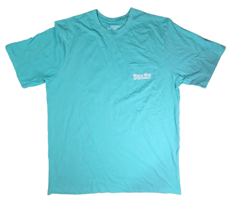 World Wide Sportsman Since 1967 Bass Teal Double Sided Pocket T-Shirt Large