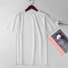 Men’s Ice Silk V-Neck T-Shirt Slim Fit Seamless Short Sleeve Summer Top