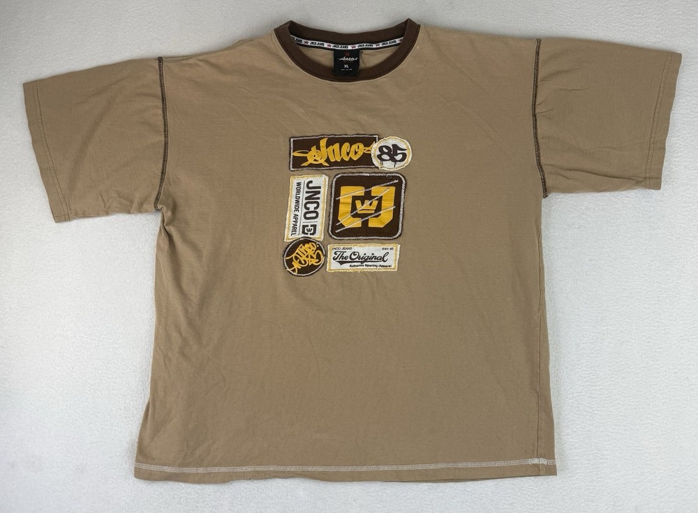Vintage JNCO Jeans Graphic Print Shirt Y2K Size XL Earthtone Brown Embroidered